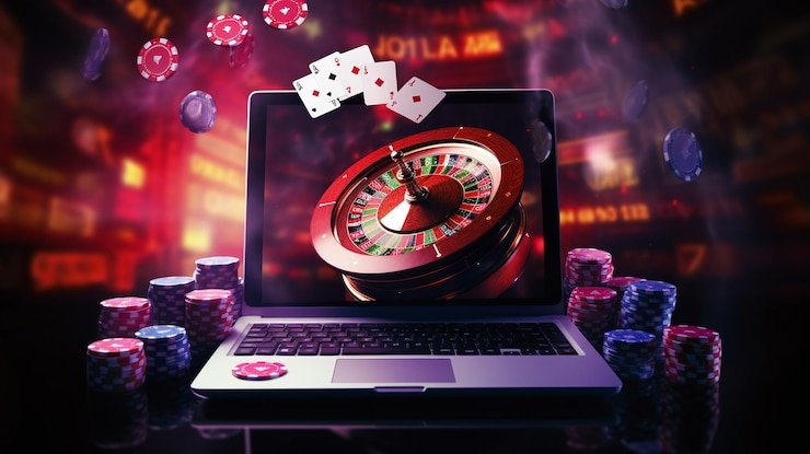 Meja Caribbean Stud Poker live dengan dealer dan kartu yang tersebar di hoki333